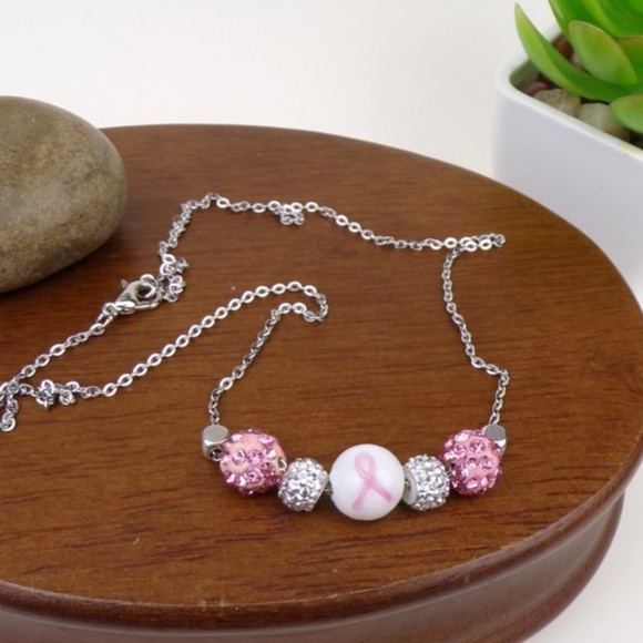 Breast Cancer Awareness Unique Beaded Necklace - Picture 2 of 3